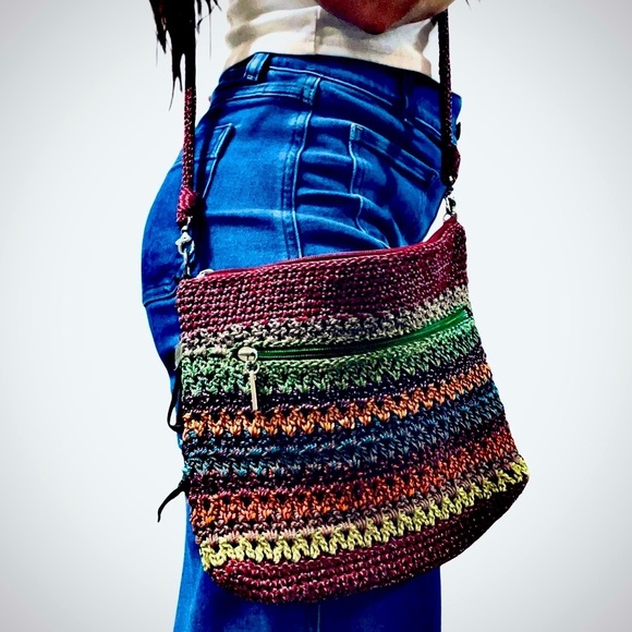 The Sak Iris Multicolor Stripe Crochet Crossbody Shoulder Bag Boho Y2K Festival - Picture 1 of 14